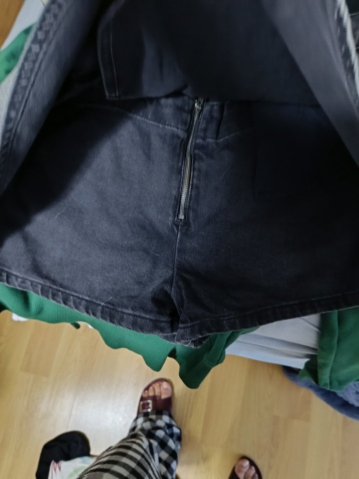 Kemerli Siyah Mini  Kot şort Etek - Görsel 3