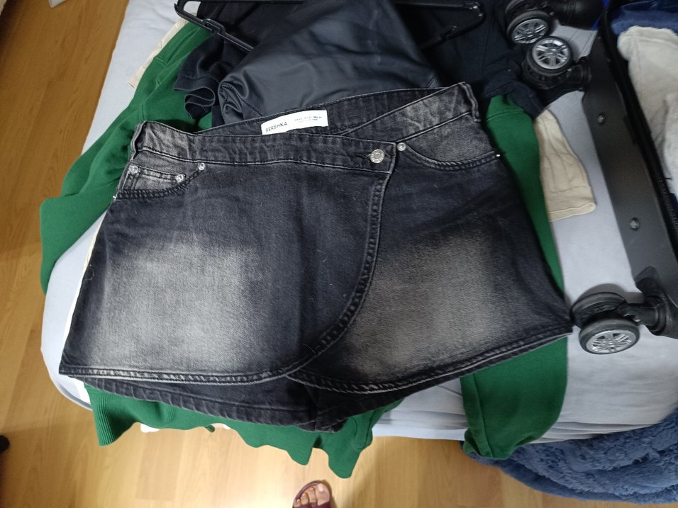 Kemerli Siyah Mini  Kot şort Etek - Görsel 2