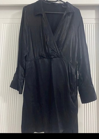 Siyah V Yaka Uzun Kollu Midi Elbise - Görsel 3