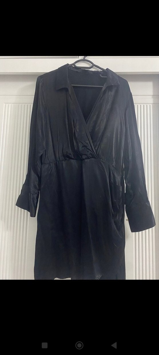 Siyah V Yaka Uzun Kollu Midi Elbise - Görsel 3