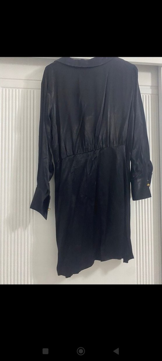 Siyah V Yaka Uzun Kollu Midi Elbise - Görsel 4