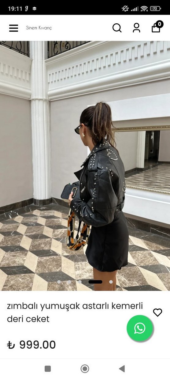 Siyah Deri Biker Ceket Mini Kesim - Görsel 4