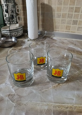 J&B Logolu Sarı Etiketli Renkli 3'lü Viski Bardağı
