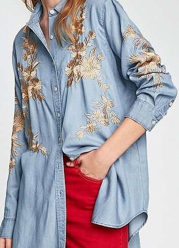 Zara Zara premium collection işlemeli gömlek