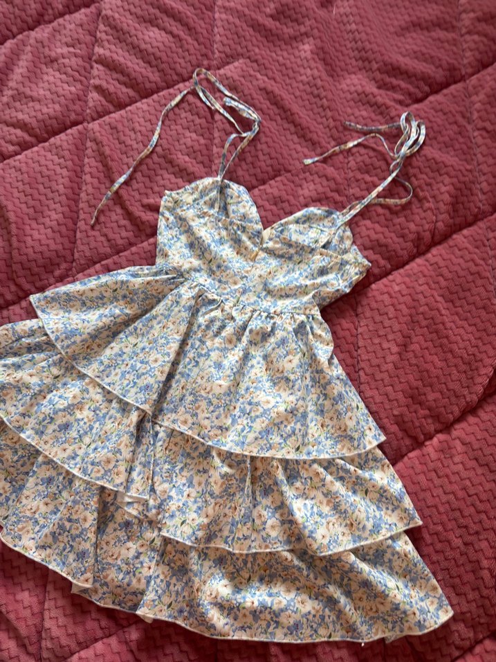 Shein İp Askılı, Fırfırlı Midi Elbise - Görsel 5