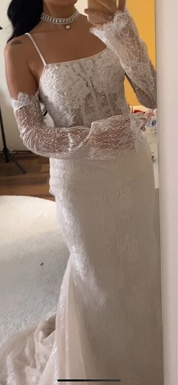 BALIK GELİNLİK FRANSIZ DANTELLİ KUYRUKLU - Görsel 5