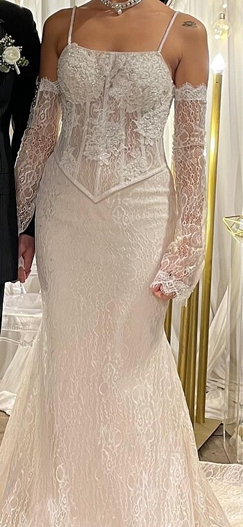 BALIK GELİNLİK FRANSIZ DANTELLİ KUYRUKLU - Görsel 6