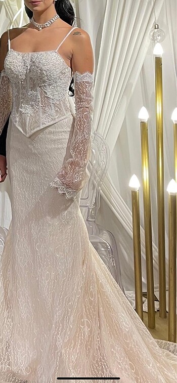 BALIK GELİNLİK FRANSIZ DANTELLİ KUYRUKLU - Görsel 9