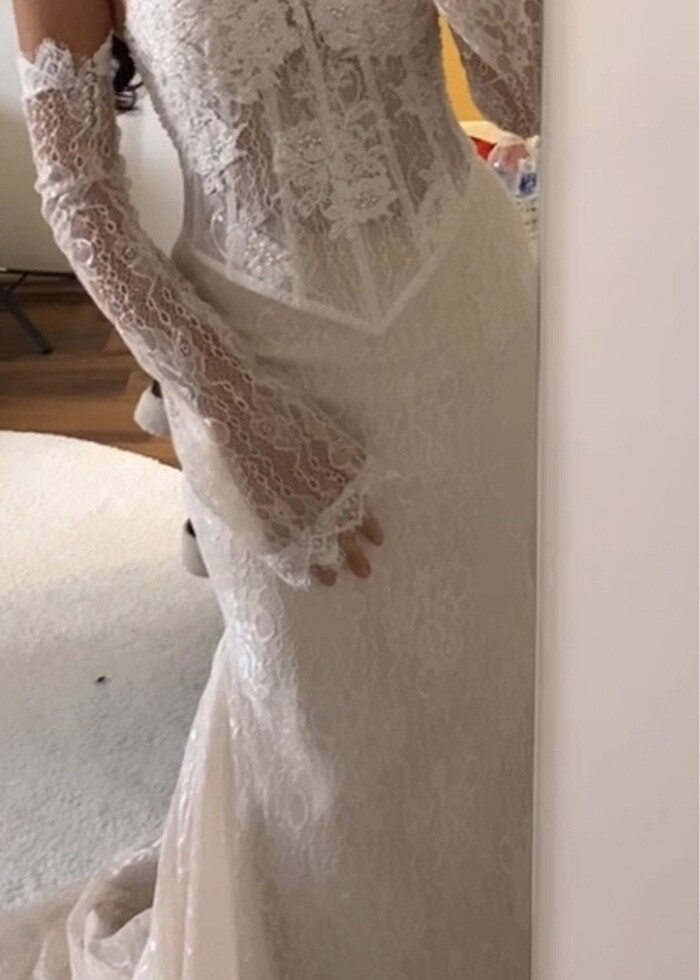 BALIK GELİNLİK FRANSIZ DANTELLİ KUYRUKLU - Görsel 3