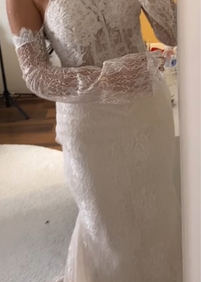 BALIK GELİNLİK FRANSIZ DANTELLİ KUYRUKLU - Görsel 5