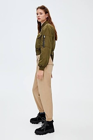 Pull and Bear PULL BEAR HAKİ BOMBER CEKET XS