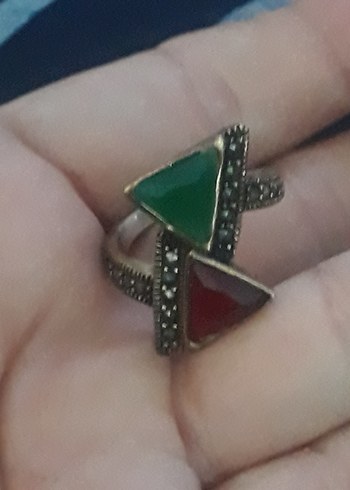 Sterling silver 925 ayar gümüş zümrüt yakut taşlı Çok Renkli Bohem Kadın Yüzük