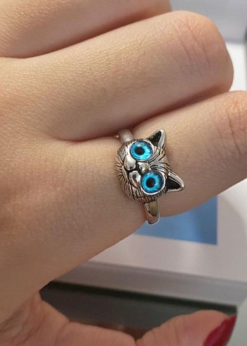Sterling silver 925 ayarBohem Gri Kedi Figürlü Yüzük