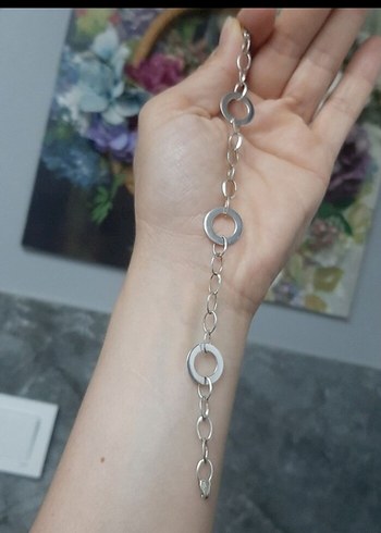 Gri Zincir Detaylı Kadın Bileklik 925 ayar gümüş