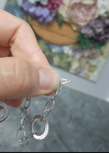 Beden gri Renk Gri Zincir Detaylı Kadın Bileklik 925 ayar gümüş