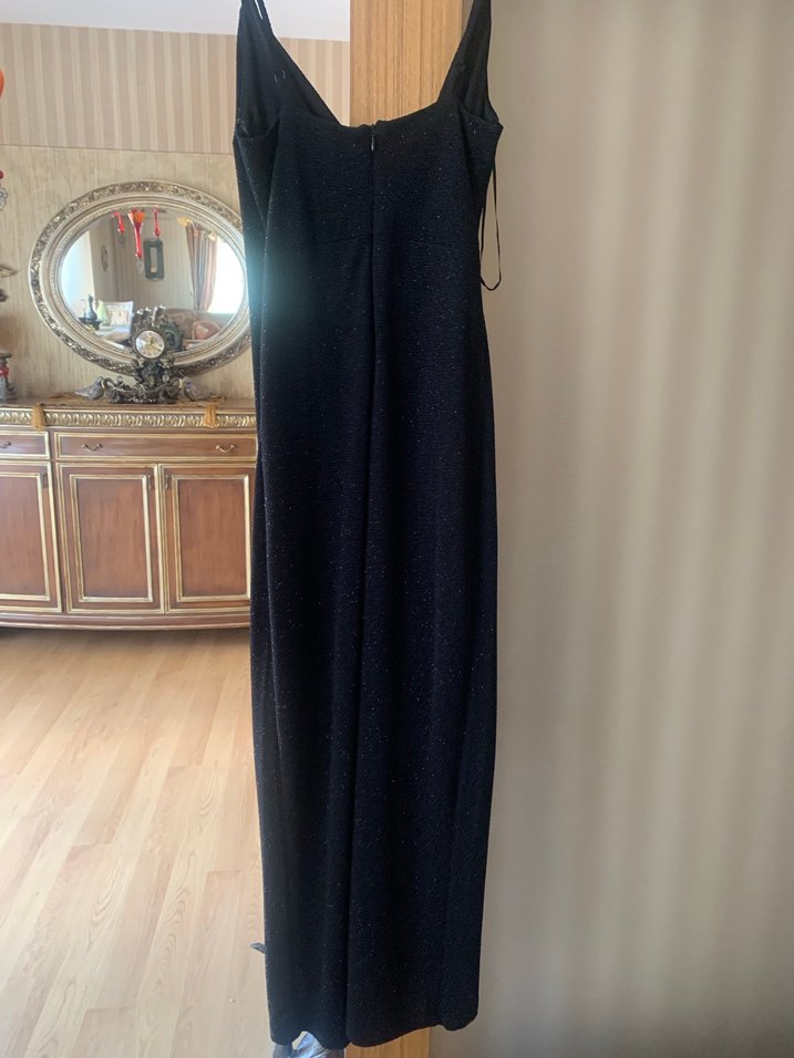 Koton Siyah Drapeli Uzun V Yakalı Kadın Elbise - Görsel 3