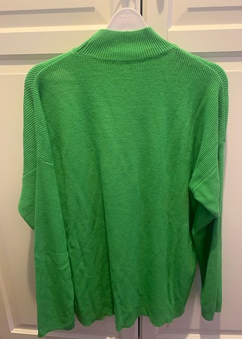 Düğme Detaylı Yeşil Yüksek Yaka Triko Kazak - Görsel 3