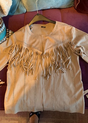 Bej Püsküllü Süet Kadın Ceket - Görsel 6