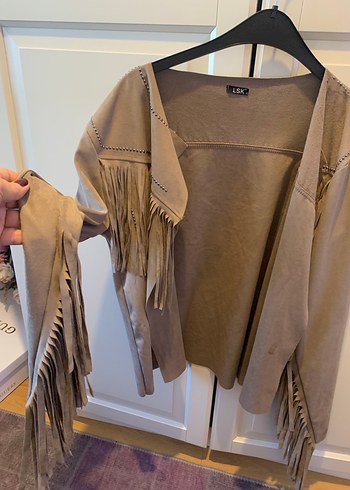 Bej Püsküllü Süet Kadın Ceket - Görsel 5