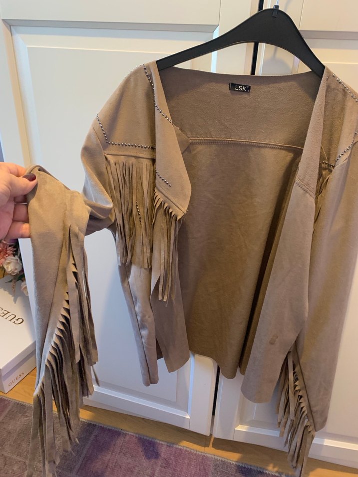 Bej Püsküllü Süet Kadın Ceket - Görsel 5