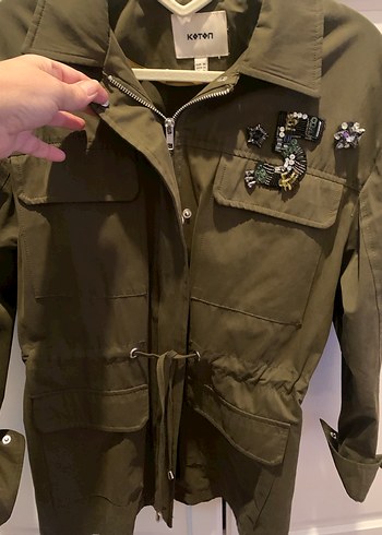 Koton Kadın Haki Kamuflaj Düğmeli Midi Ceket - Görsel 7