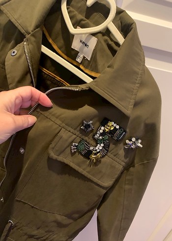 Koton Kadın Haki Kamuflaj Düğmeli Midi Ceket - Görsel 2