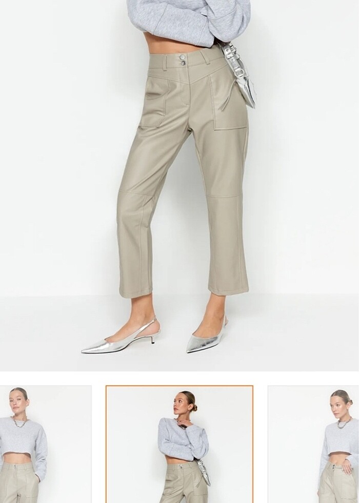 Vizon cigarette dokuma suni deri pantolon - Görsel 2