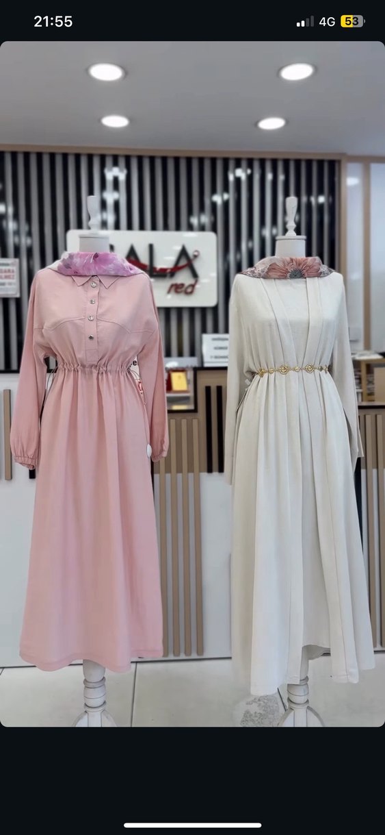 Drapeli Beyaz Keten Uzun Abaya ic dış takım - Görsel 2