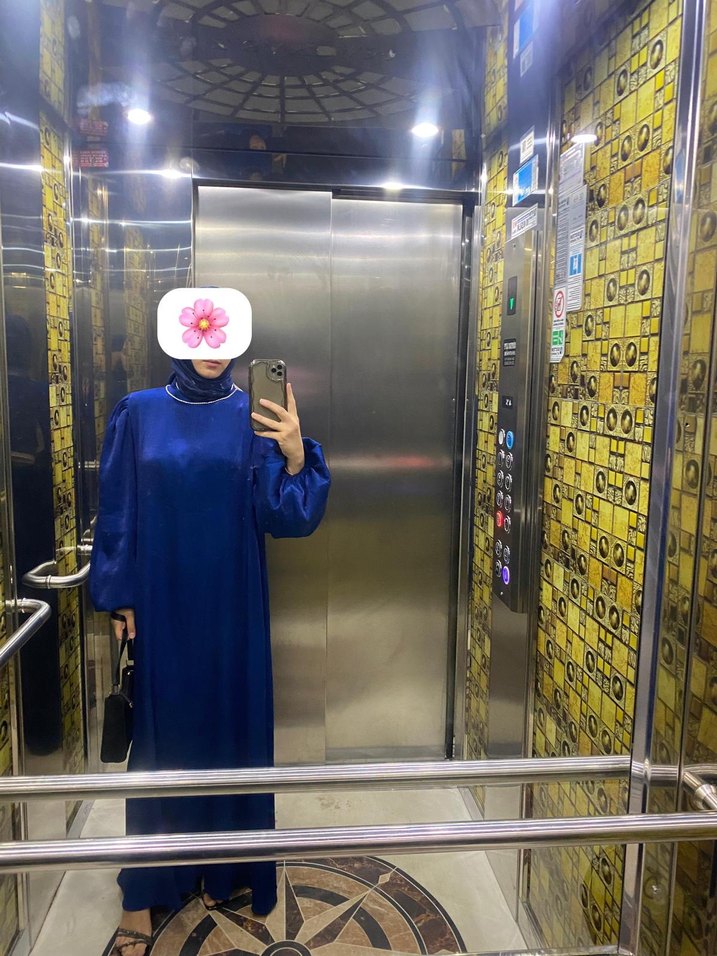 Uzun Kollu Mavi Salaş Abiye Elbise - Görsel 2