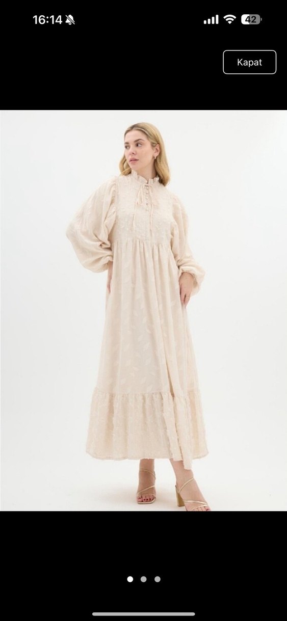 Uzun Beyaz Nakışlı Keten Bohem Elbise - Görsel 2