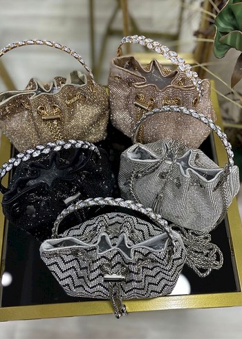 Payetli İşlemeli Bohem Gri Kadın Clutch Çanta