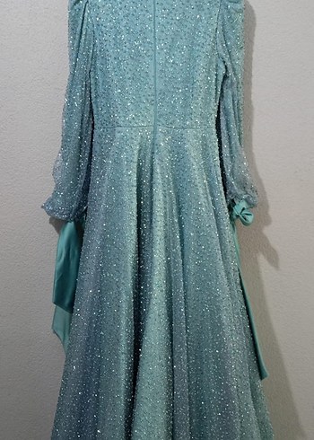 Uzun Kollu Gri Simli Modern Klasik Kadın Elbise - Görsel 4