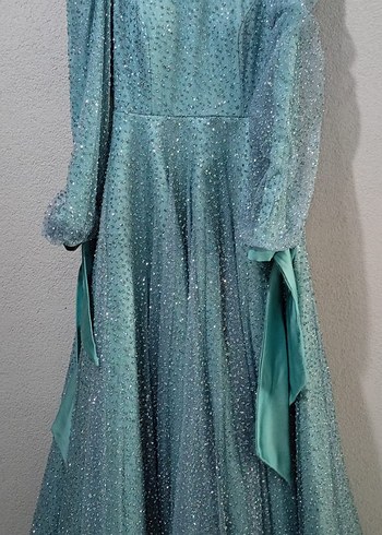 Uzun Kollu Gri Simli Modern Klasik Kadın Elbise - Görsel 3