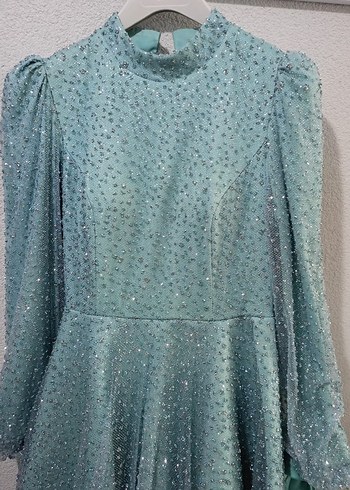 Uzun Kollu Gri Simli Modern Klasik Kadın Elbise - Görsel 2