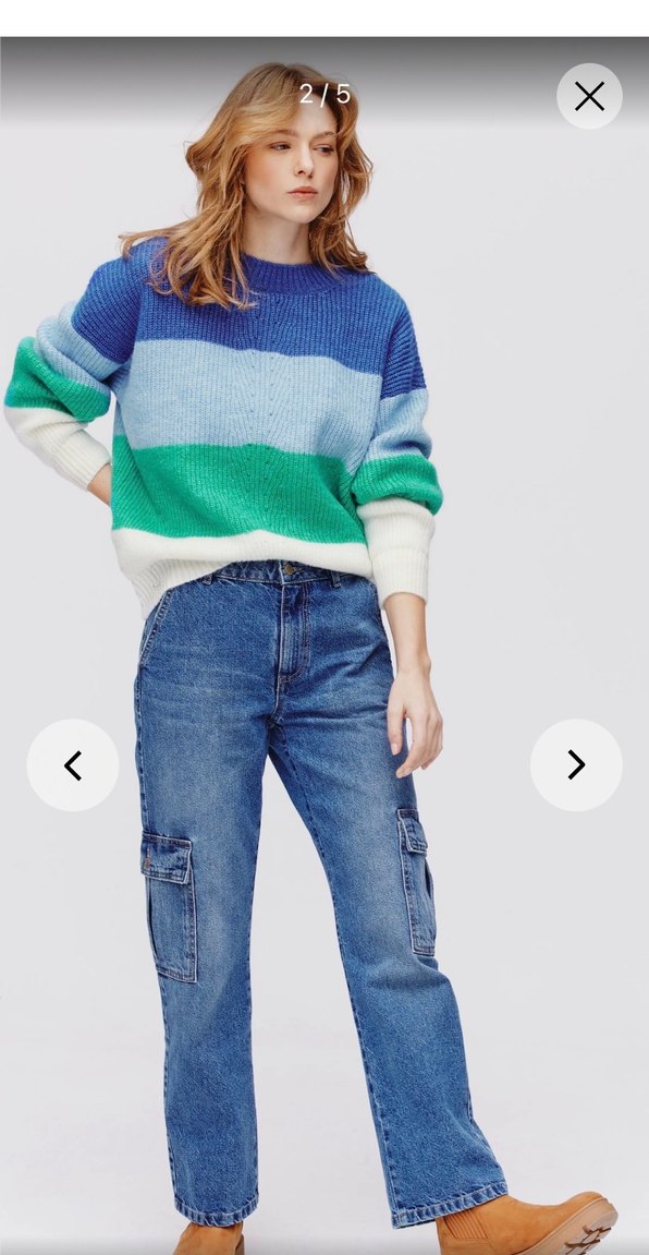 Çok Renkli Örgü Kadın Kazak - Görsel 2