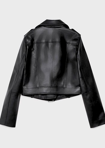 Siyah Deri Biker Ceket, Kemerli, - Görsel 2