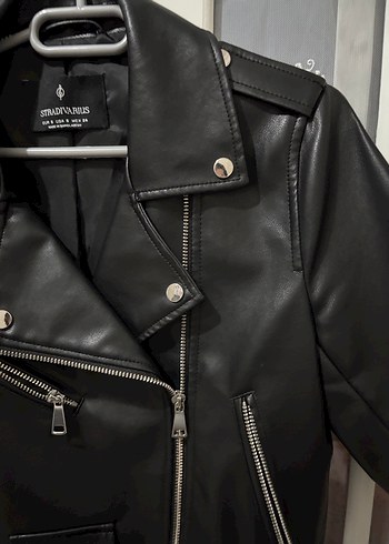 Siyah Deri Biker Ceket, Kemerli, - Görsel 5