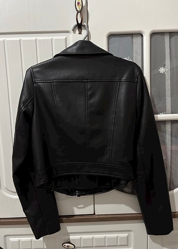 Siyah Deri Biker Ceket, Kemerli, - Görsel 7
