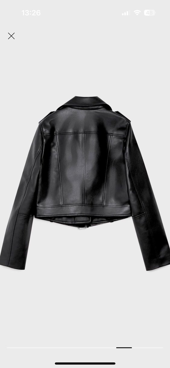 Siyah Deri Biker Ceket, Kemerli, - Görsel 2