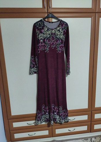 Bordo Nakışlı Bohem Uzun Elbise