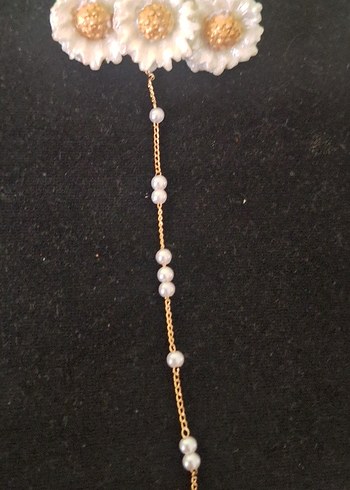 Beyaz papatya boncuk zincirli el yapimı iki taraflı saç tokaları - Görsel 2