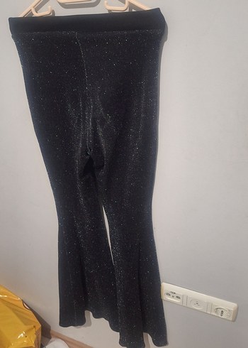 Siyah Parlak simli Kadın Pantolon - Görsel 4