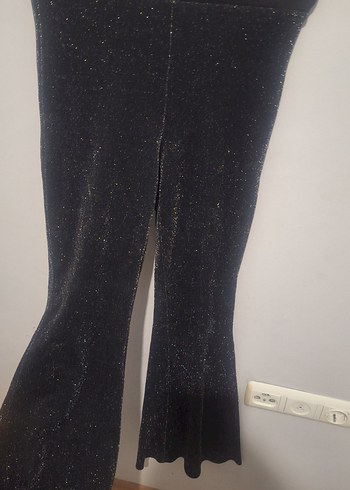 Siyah Parlak simli Kadın Pantolon - Görsel 3