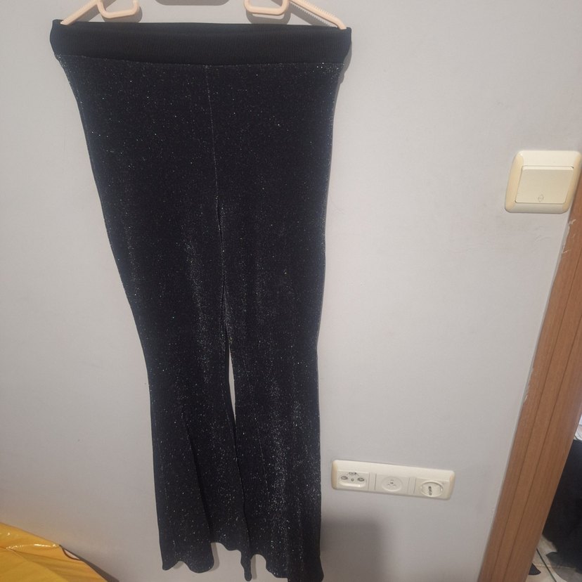 Siyah Parlak simli Kadın Pantolon - Görsel 2