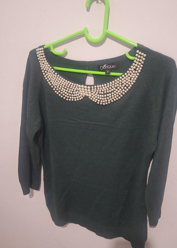 İnci Detaylı Yeşil Triko Kazak - Görsel 2