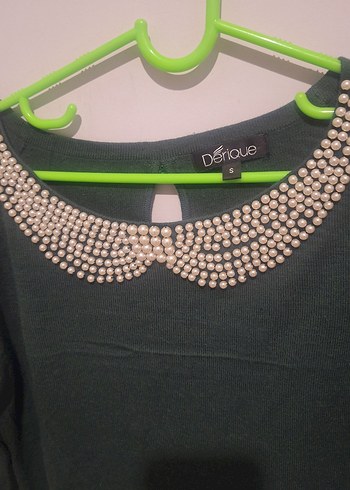 İnci Detaylı Yeşil Triko Kazak - Görsel 3