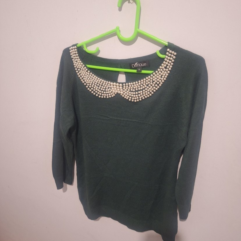 İnci Detaylı Yeşil Triko Kazak - Görsel 2