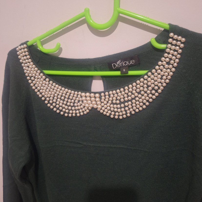 İnci Detaylı Yeşil Triko Kazak - Görsel 3