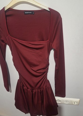 Bordo Drapeli  mini elbise - Görsel 2