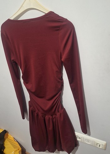 Bordo Drapeli  mini elbise - Görsel 3